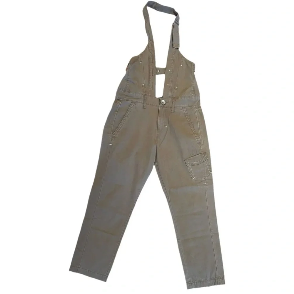 Miss Sixty Brown Cotton Halter Overall Jumpsuit Women's size 30 - Picture 2 of 14